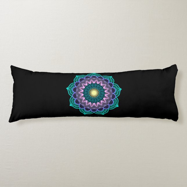 Colourful Mandala on Black Background Body Cushion (Front)