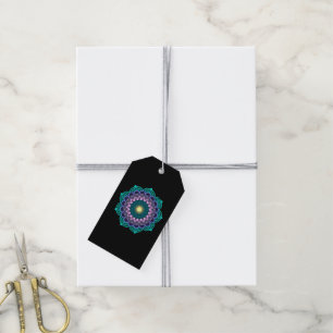 Colourful Mandala on Black Background Gift Tags