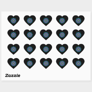 Colourful Mandala on Black Background Heart Sticker