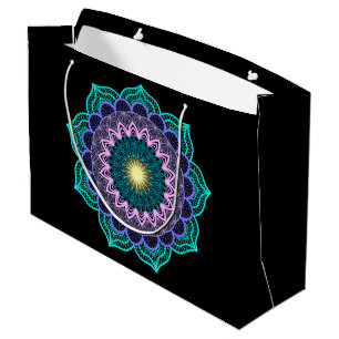 Colourful Mandala on Black Background Large Gift Bag