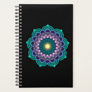 Colourful Mandala on Black Background Planner