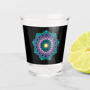 Colourful Mandala on Black Background Shot Glass