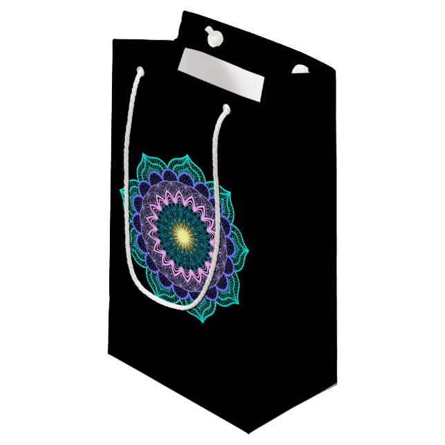 Colourful Mandala on Black Background Small Gift Bag (Front Angled)
