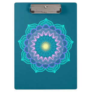 Colourful Mandala on Blue Background Clipboard