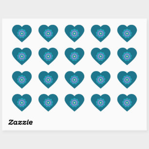 Colourful Mandala on Blue Background Heart Sticker