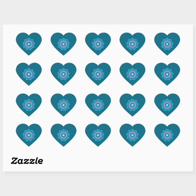 Colourful Mandala on Blue Background Heart Sticker (Sheet)