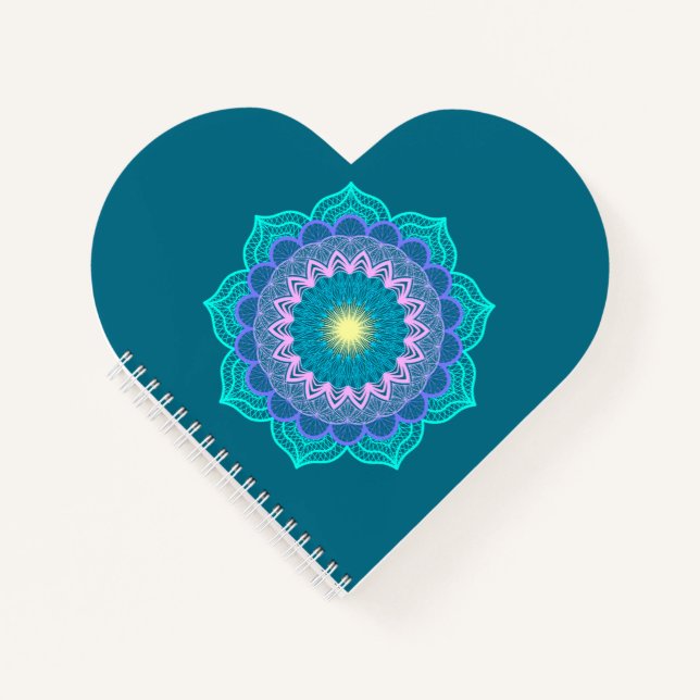 Colourful Mandala on Blue Background Notebook (Front)