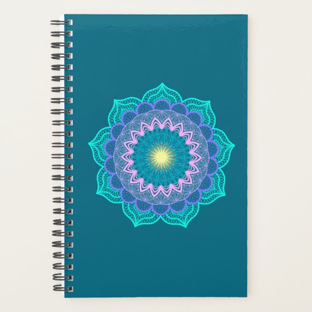 Colourful Mandala on Blue Background Planner (Front)