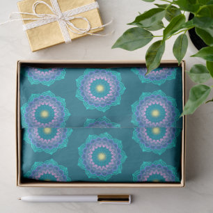 Colourful Mandala on Blue Background Tissue Paper