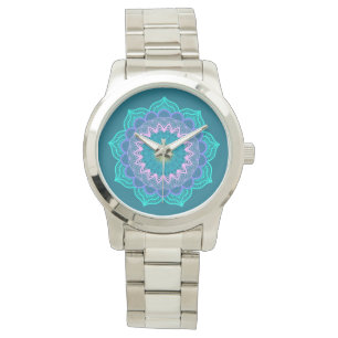 Colourful Mandala on Blue Background Watch