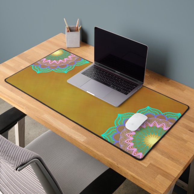 Colourful Mandala on Gold Background Desk Mat (Office 2)
