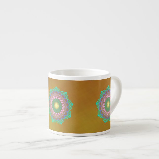 Colourful Mandala on Gold Background Espresso Cup (Front Right)