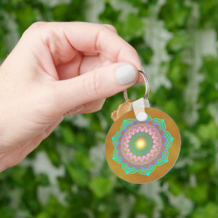Colourful Mandala on Gold Background Key Ring