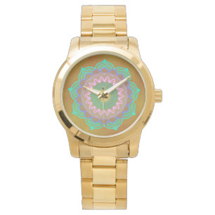 Colourful Mandala on Gold Background Watch