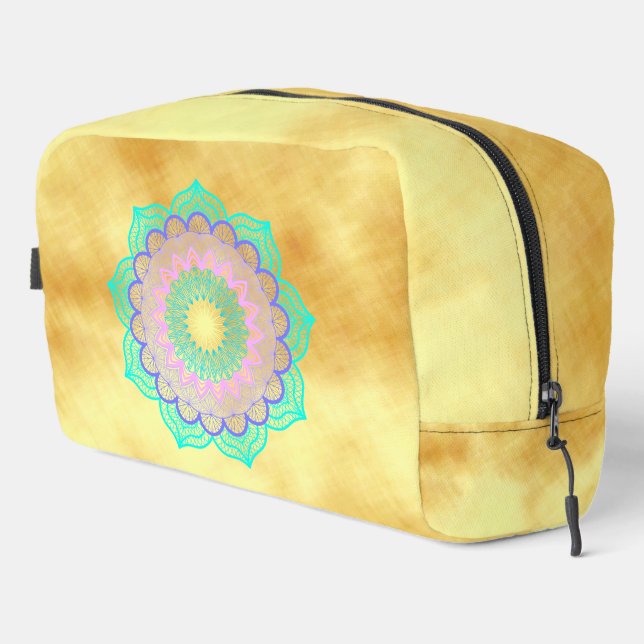 Colourful Mandala on Soft Gold Background Dopp Kit (Right Corner)