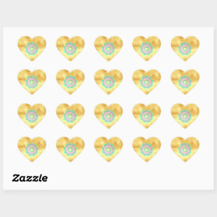 Colourful Mandala on Soft Gold Background Heart Sticker