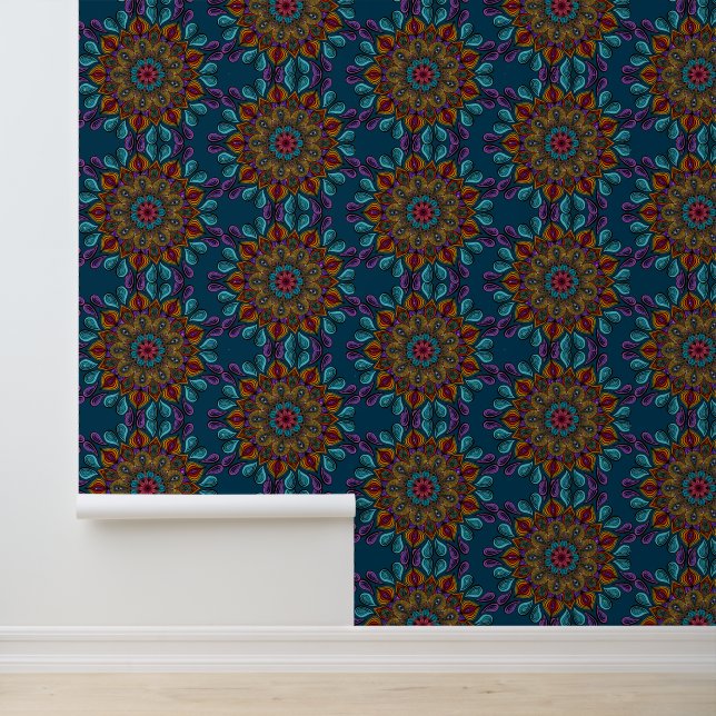    Colourful Mandala Pattern Boho Maximalist Hippi Wallpaper (Application)