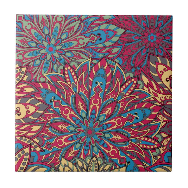 Colourful mandala pattern tile (Front)