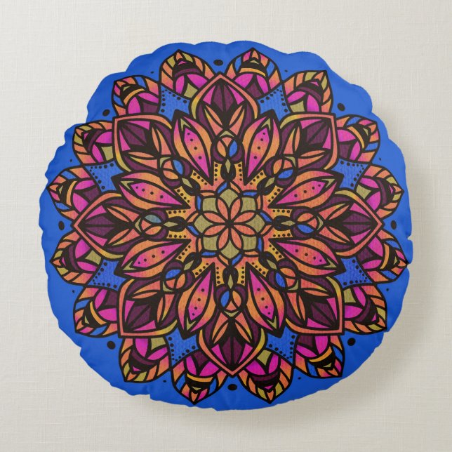 Colourful Mandala Round Pillow (Front)
