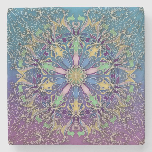 Colourful Mandala Stone Coaster (Front)