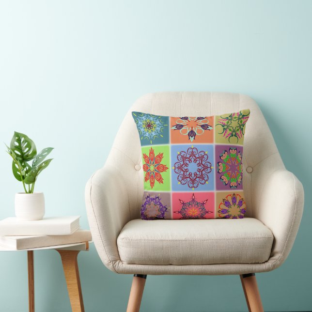 Colourful Mandala Tile Pattern – Boho Geometric Cushion (Chair)