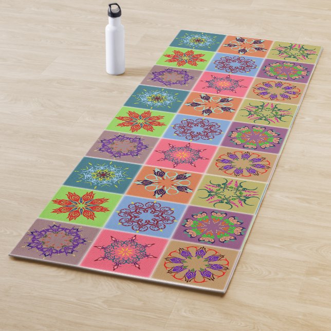 Colourful Mandala Tile Pattern – Boho Geometric Yoga Mat (In Situ)