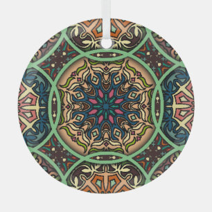 Colourful Mandala: Vintage Floral Hand Drawn Glass Tree Decoration