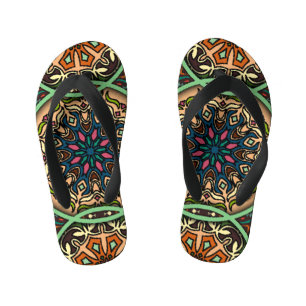 Colourful Mandala: Vintage Floral Hand Drawn Kid's Jandals