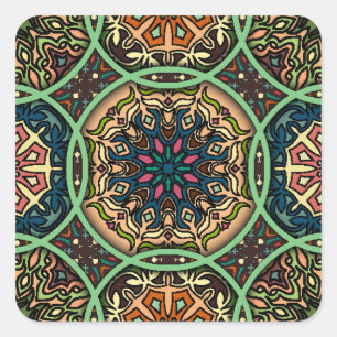 Colourful Mandala: Vintage Floral Hand Drawn Square Sticker