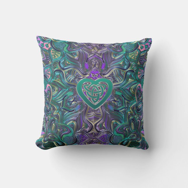 Colourful Mandala With Celtic Heart Cushion (Front)