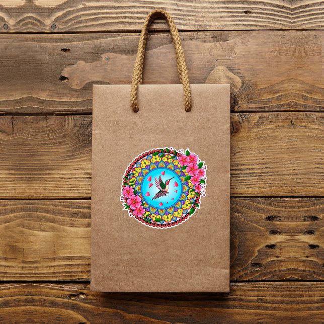 Colourful mandala with humming bird and pink flowe (Creator Uploaded)