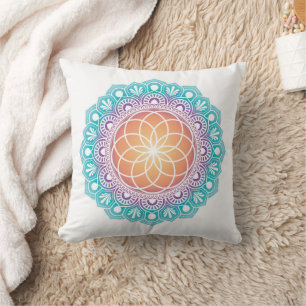 Colourful Mandala with Sacred Geometry Meditation Cushion