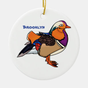 Colourful mandarin duck illustration ceramic tree decoration