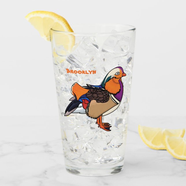Colourful mandarin duck illustration glass (Front Ice)