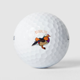 Colourful mandarin duck illustration golf balls