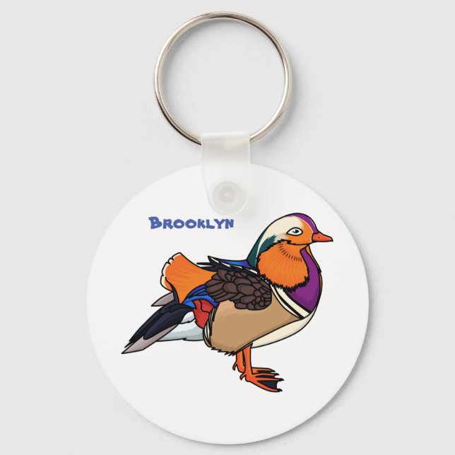 Colourful mandarin duck illustration key ring (Front)