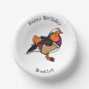 Colourful mandarin duck illustration paper plate