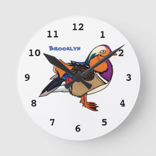 Colourful mandarin duck illustration round clock