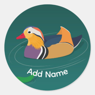 Colourful Mandarin Duck Modern Art Custom Green Classic Round Sticker