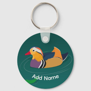 Colourful Mandarin Duck Modern Art Custom Green Key Ring
