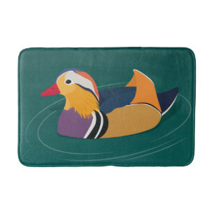 Colourful Mandarin Duck Modern Art on Green Bath Mat