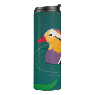 Colourful Mandarin Duck Modern Art on Green Thermal Tumbler