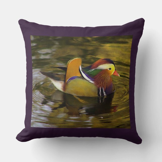 Colourful Mandarin Duck Purple Square Cushion (Front)