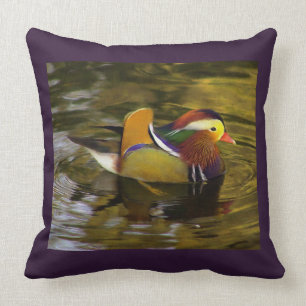 Colourful Mandarin Duck Purple Square Cushion