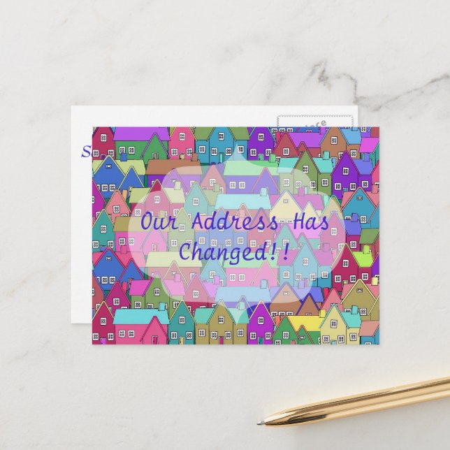 Colourful Many Houses Change of Address Postcard (Front/Back In Situ)