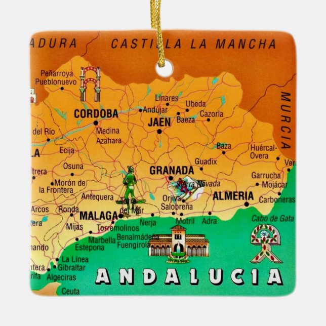 Colourful Map of  Andalucia Spain Ceramic Ornament (Front)
