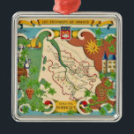 Colourful Map of Bordeaux France  Metal Tree Decoration<br><div class="desc">A vintage,  colourfully illustrated image featuring the Bordeaux region wines of France repurposed on an ornament for holiday giving or just anytime!</div>