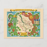 Colourful Map of Bordeaux France Postcard
