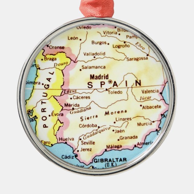 Colourful Map of Spain Design Metal Tree Decoration (Front)