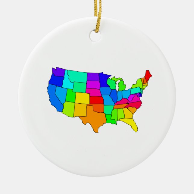 Colourful map of the United States of America Ceramic Tree Decoration (Front)